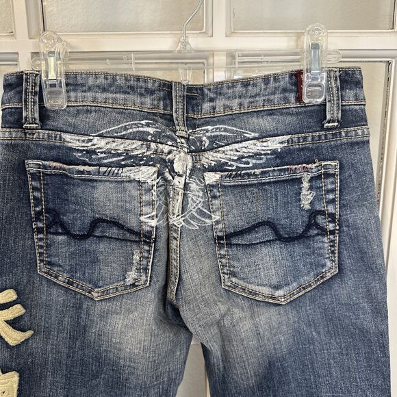 Y2K Angel Jeans Women's 7 Embroidered Boot Cut Embellished - Picture 7 of 13